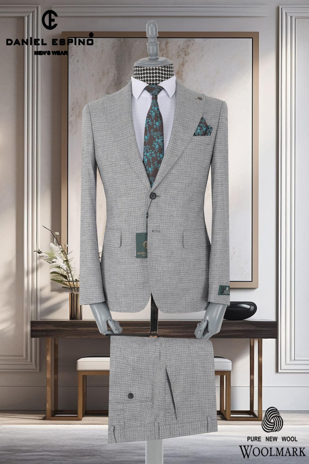Men's Light Grey 3 Piece Suit Navy Blue Plaid Velvet Decorations Wedding Custom Fit Classic