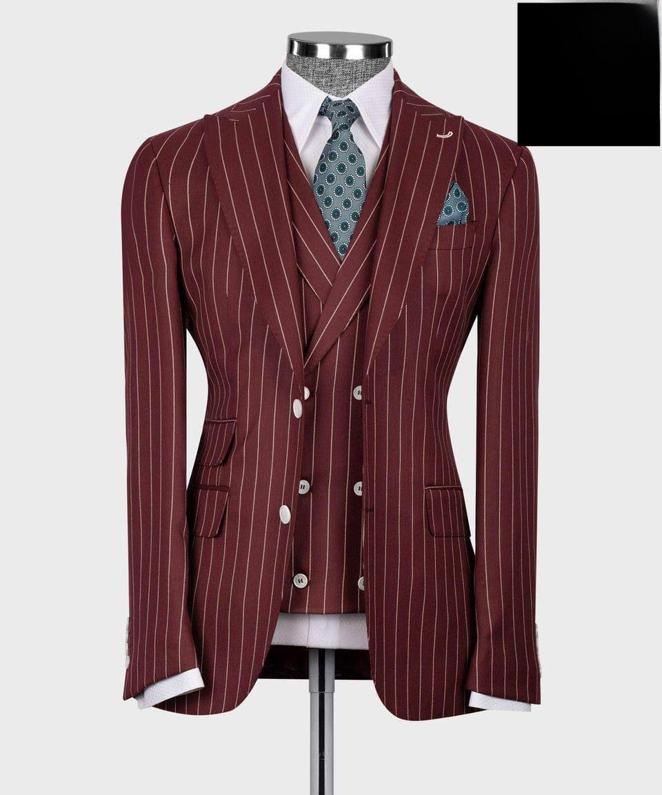 Formal Men Suits Pin Striped 3 Pieces Wide Peak Lapel Business Wedding Tuxedos