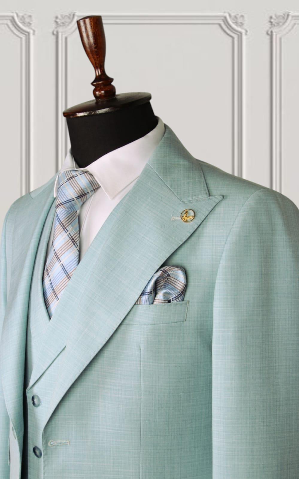 Beige 3 Piece Suit | Beige Suit with Wide Lapel Vest