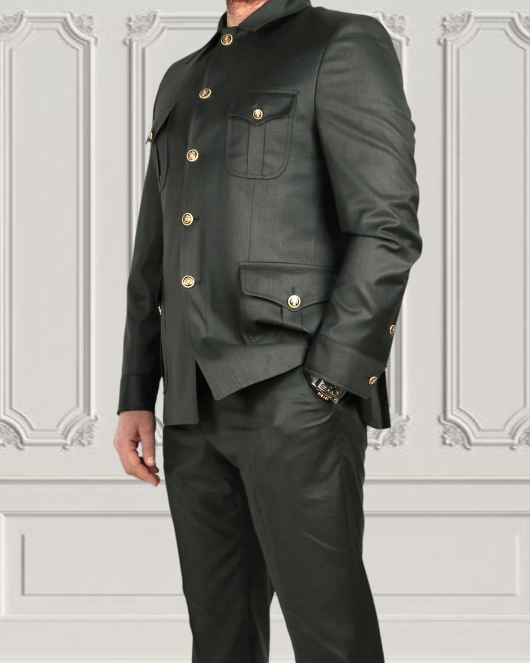 Men Gold Button Square Collar Safari Suits Formal Casual Business Formal Blazer Jacket and Pants