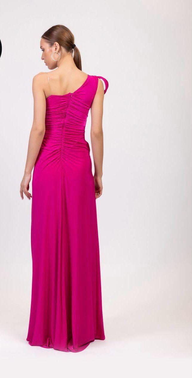 one shoulder evening dress with slit detail