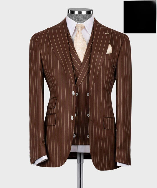Formal Men Suits Pin Striped 3 Pieces Wide Peak Lapel Business Wedding Tuxedos
