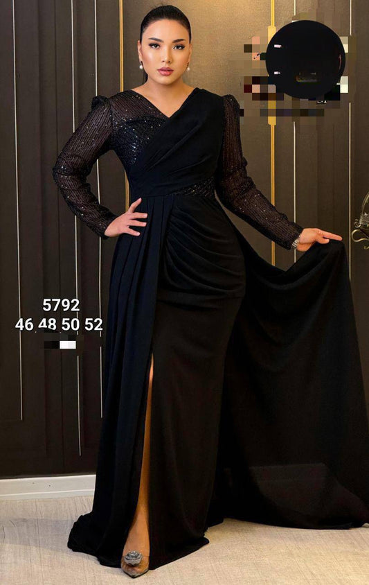 Elegant Women Long Dresses Sexy V-Neck High Slit Evening Party Gown Wedding Prom