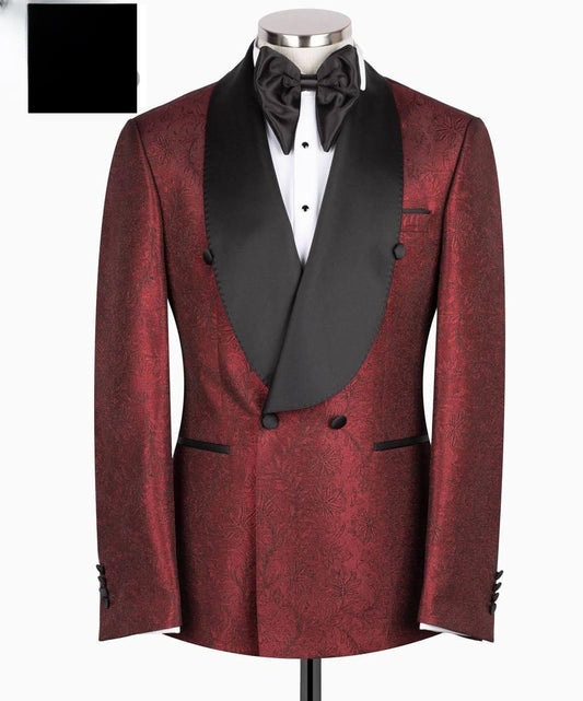 Classic Double Breasted VELVET Lapel Tuxedo Suit by MAX MILANO. Created in silk-wool for a luxurious feel. Available in all sizes