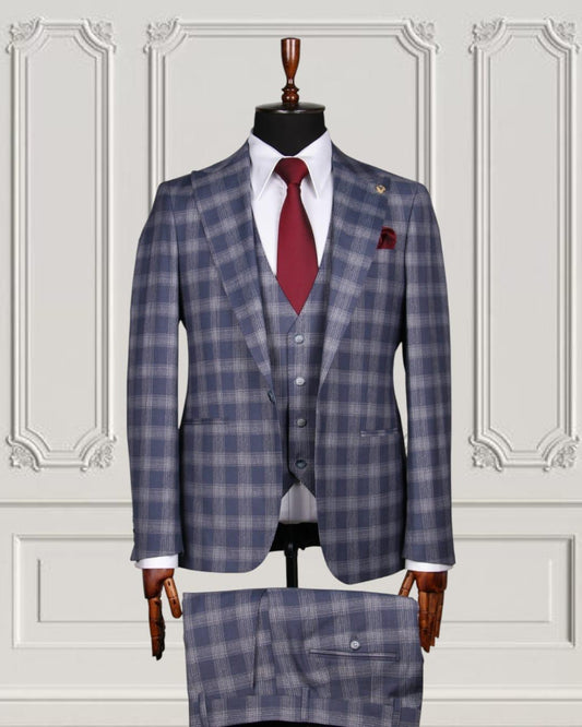 New Bern Indigo Slim Fit Check Plaid Suit