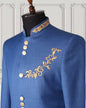 Gold Embroidered Gilded Mandarin Two Piece Suit | Blue
