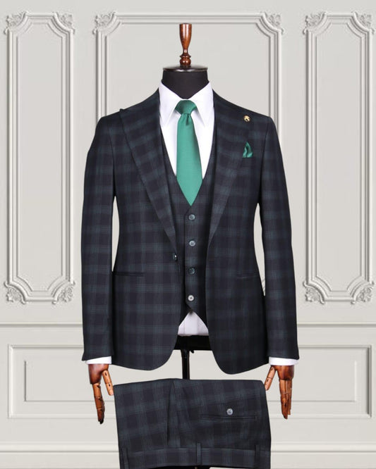 3 piece checkered suit