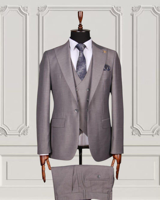 Gray Color 3-Piece Slim Fit Suit