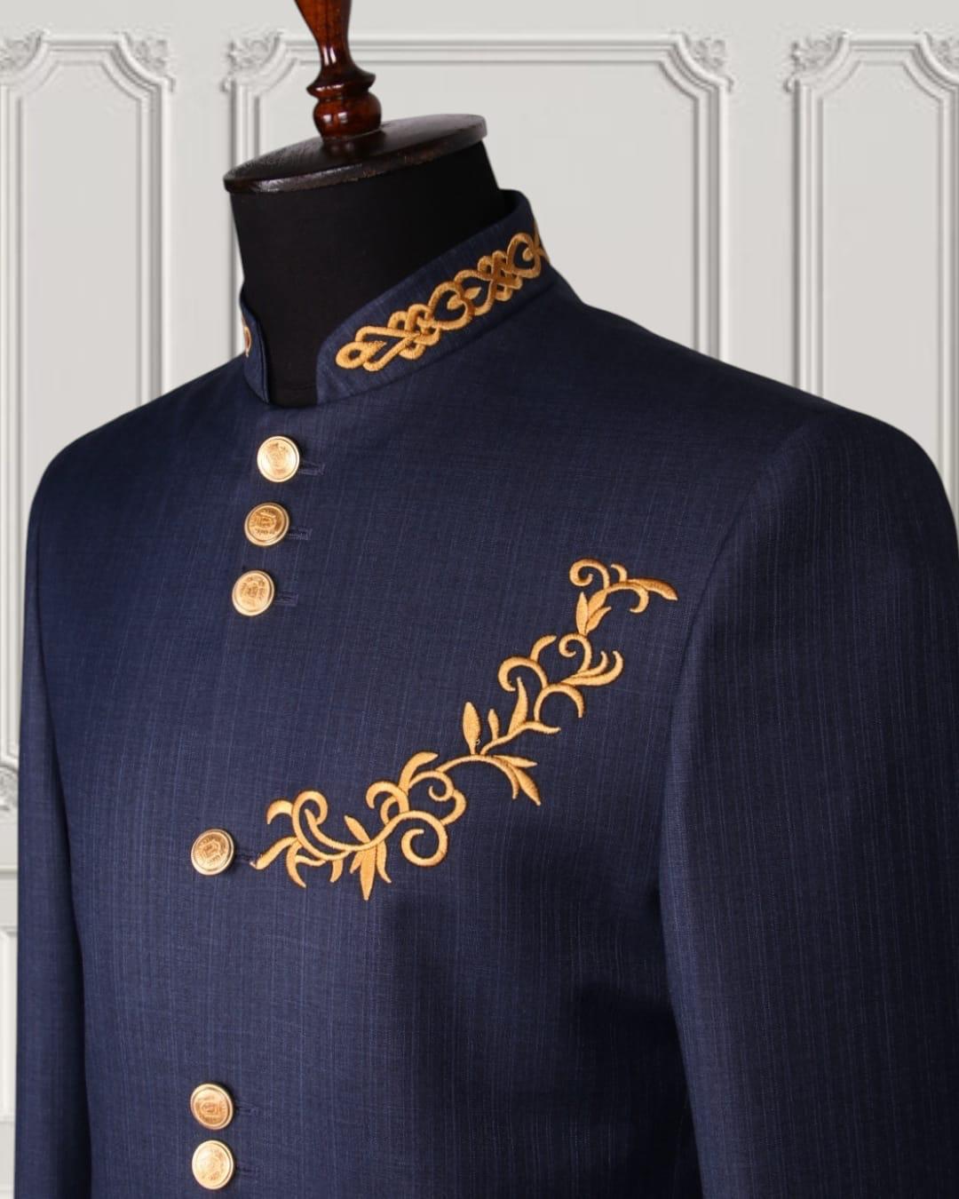 Midnight Blue Zardosi Embroidered  Jodhpuri Suit-ST1386