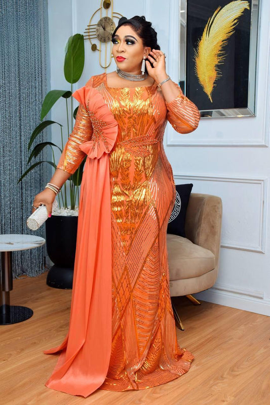 Long Sleeves Sequin Beading  Evening Dress  Women Birthday Party Gowns