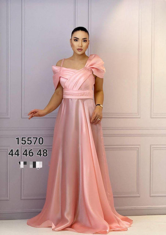 Women's One Shoulder Satin Prom Dresses Long Elegant A-line Ball Gown with Pockets Wedding Evening Dress